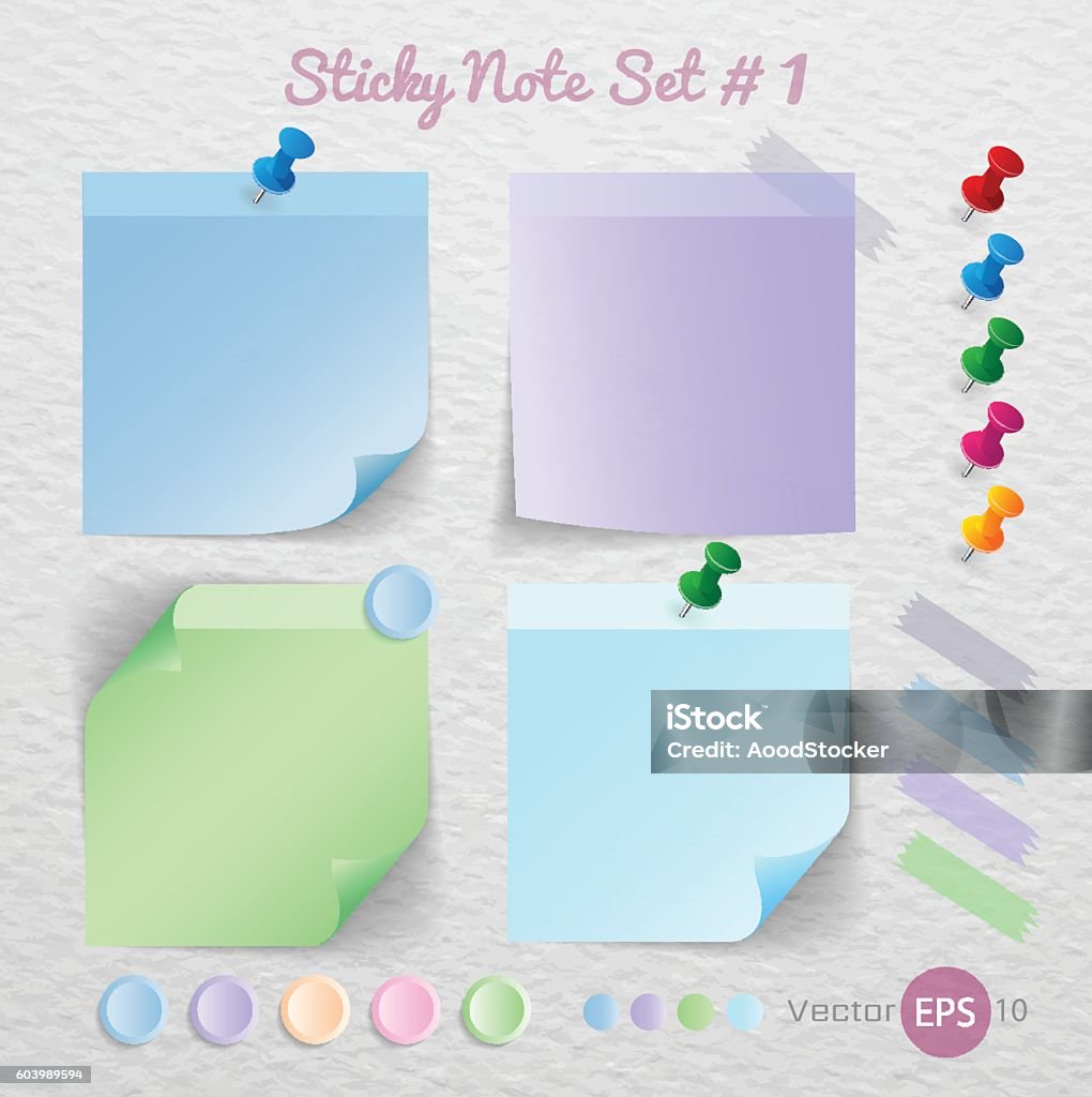 Stick Tips Note Color Stick Note Paper With Color Set Isolate On White Stock Illustration ...