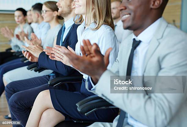 Applause At The End Of Lecture Stock Photo - Download Image Now - Clapping, Multiracial Group, Adult