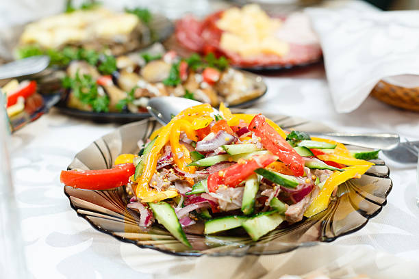 istock Fresh salads on a banquet table 603994586