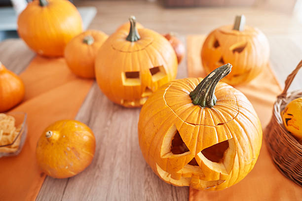 istock Halloween pumkins on the table 603995248