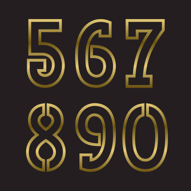 Five Six Seven Eight Nine Zero Gold Stamped Numbers Stock