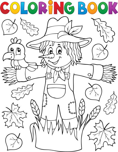 Coloring book scarecrow theme 1 Coloring book scarecrow theme 1 - eps10 vector illustration. autumn coloring pages stock illustrations