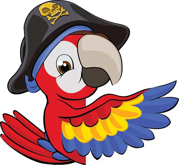 Vector illustration of Cartoon Parrot in Pirate Hat