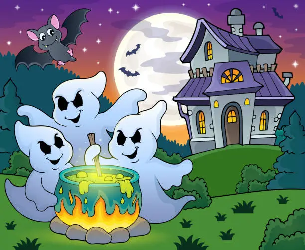 Vector illustration of Ghosts stirring potion theme image 4