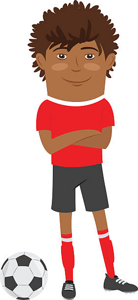 ilustrações, clipart, desenhos animados e ícones de jogador de futebol afro-americano engraçado vestindo camiseta vermelha - american football sports uniform football white background