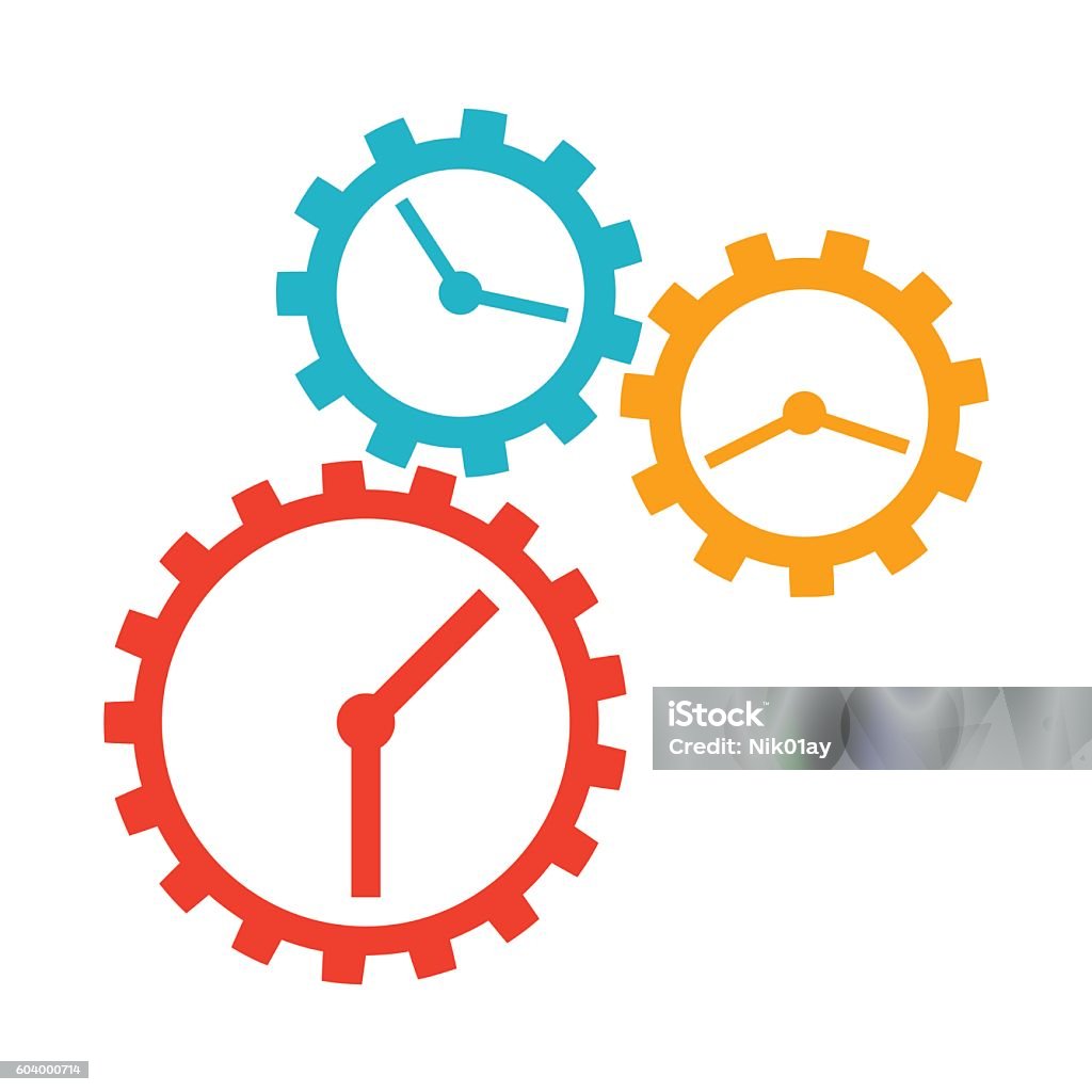 Time Management Concept Time management concept with gear clock in flat style. Abstract stock vector