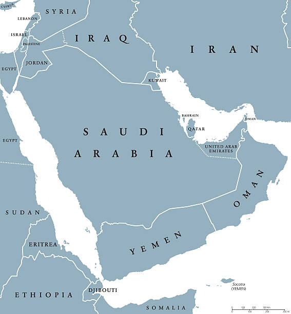 arabische halbinsel länder politische karte - arabian peninsula stock-grafiken, -clipart, -cartoons und -symbole