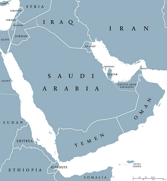 illustrazioni stock, clip art, cartoni animati e icone di tendenza di mappa politica dei paesi della penisola arabica - arabian peninsula