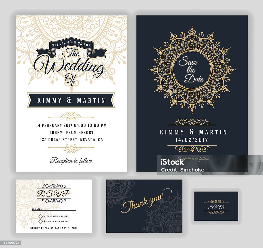 Vintage Hochzeit Einladung Mehndi Mandala Design - Lizenzfrei Einladungskarte Vektorgrafik