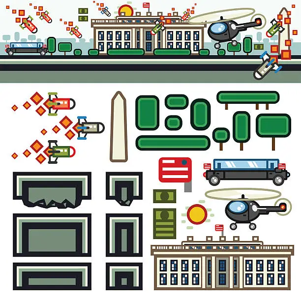 Vector illustration of White House flat game level kit