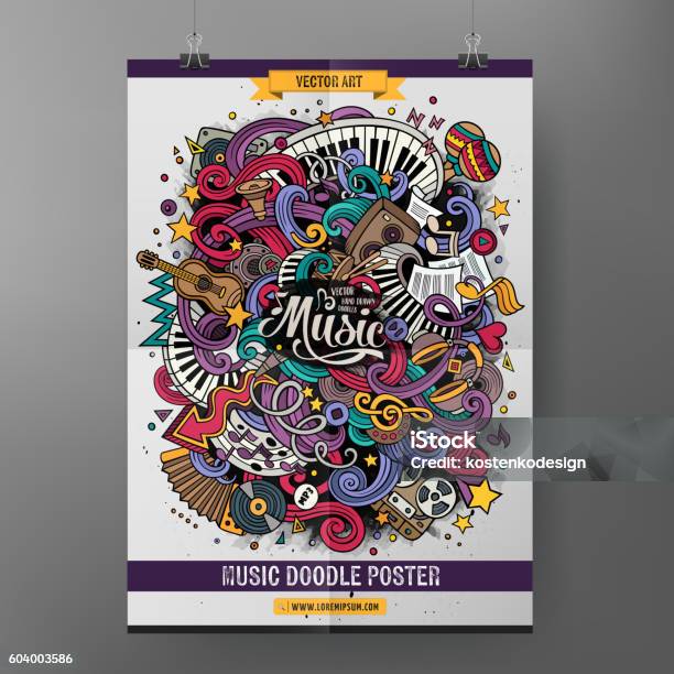 Cartoon Doodles Musical Poster Stock Illustration - Download Image Now - Music, Flyer - Leaflet, Musical Note