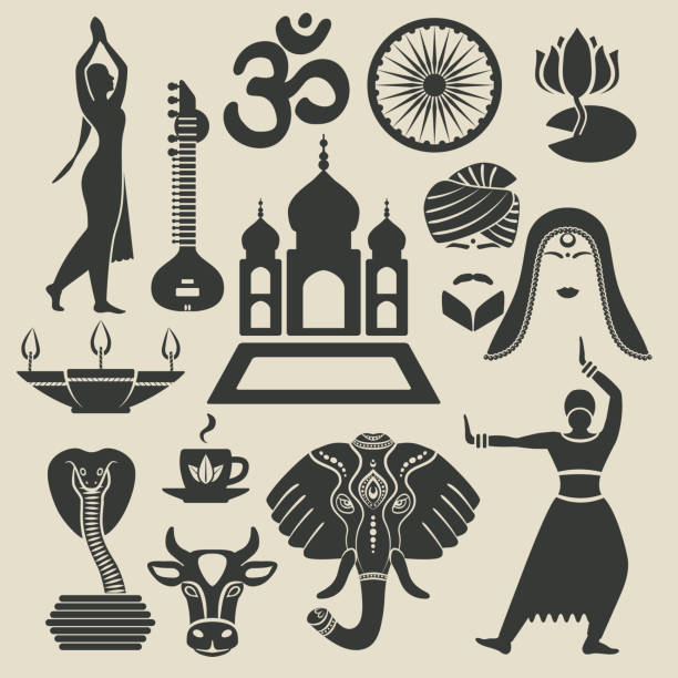 indien exotische ikonen gesetzt - cobra people india snake stock-grafiken, -clipart, -cartoons und -symbole