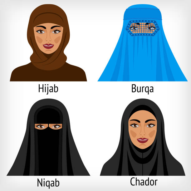 Muslim women in traditional headwear Muslim women in traditional headwear. vector illustration - eps 8 burka stock illustrations