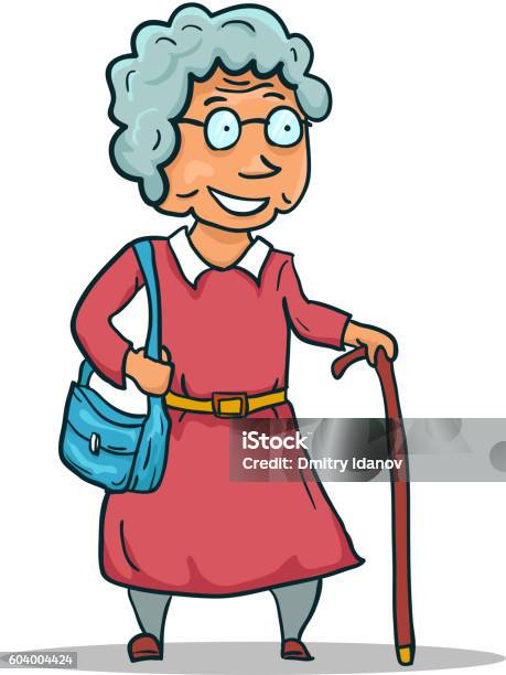 Cartoon Old Lady Character Isolated On White Background Vector Stock  Illustration - Download Image Now - iStock