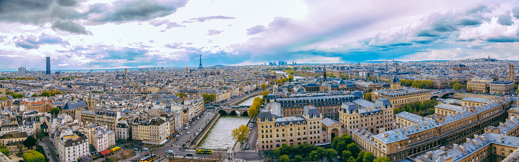 Panoramic aerial view of Paris cityscape