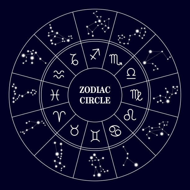 ilustrações, clipart, desenhos animados e ícones de círculo do zodíaco. constelações do zodíaco. - maiden
