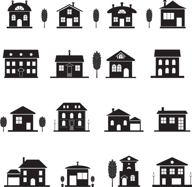 House icons. Set cottage icons. Black isolated house silhouette. Vector illustration house cut out stock illustrations