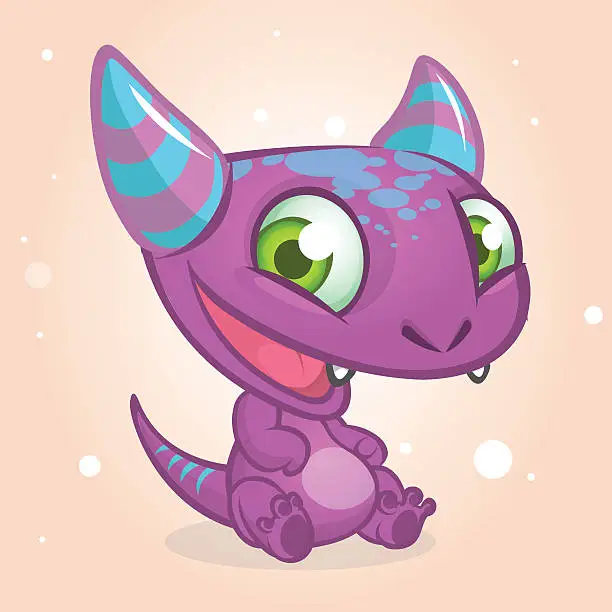 Vector illustration of Cute cartoon monster. Halloween vector purple horned monster character