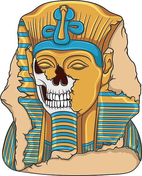 Vector illustration of Ancient pharaoh statue of a skull. Color vector illustration