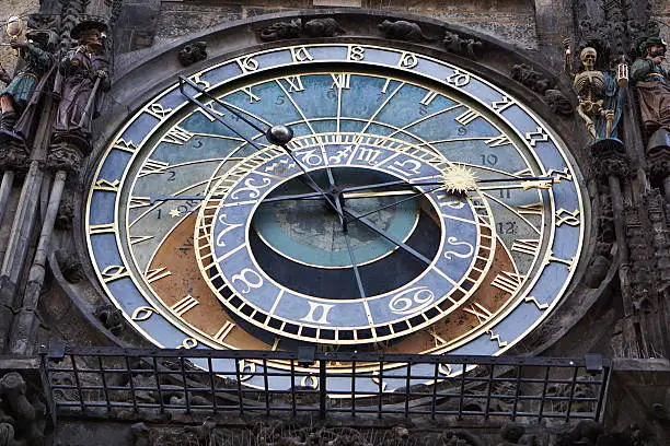 Detail of the astronomical clock (Orloj) underneath the Prague Town hall in Czech Republic on the Old Times Square (Staromestske namesti) as symbol of 