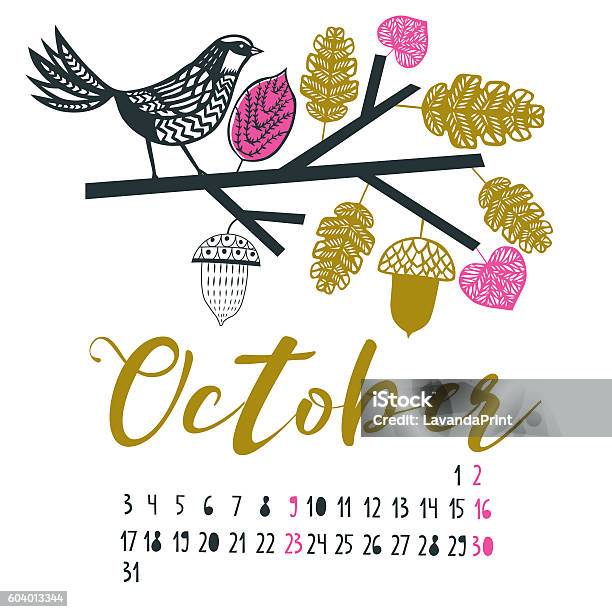 October Sign Graphics October Print Design Stock Illustration - Download Image Now - Acorn ...