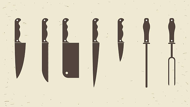 ilustrações de stock, clip art, desenhos animados e ícones de knifes set or kitchen knives icons. vector illustration - talhante ilustrações
