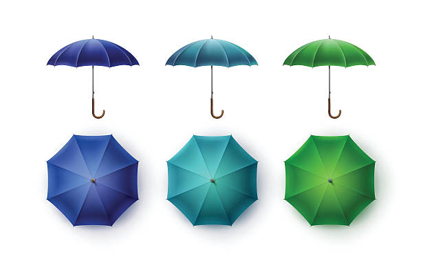 istock Set of Blue Turquoise Green Rain Umbrella Sunshade 604016754