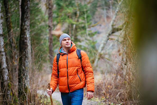 istock One young man hiking and orienteering in forest. Austria, Styria 604016940