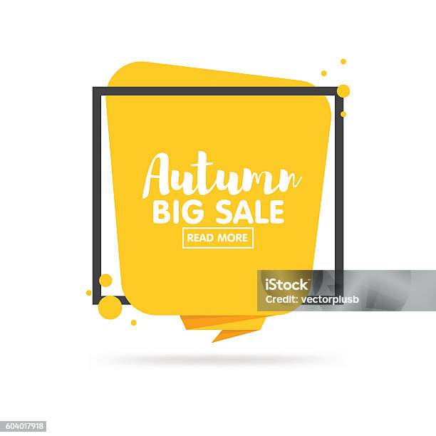 Autumn Sale Banner Origami Style Paper Design Stock Illustration - Download Image Now - Yellow, Price Tag, Baseball Tag