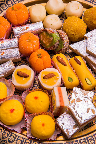 variety of delicious diwali sweets from india stock photo