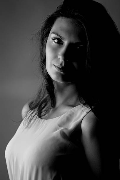 istock Black and white portrait of young lady 604019632