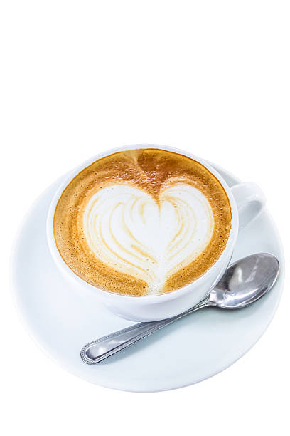 istock Cup of coffee with heart symbol isolated on white background 604019804