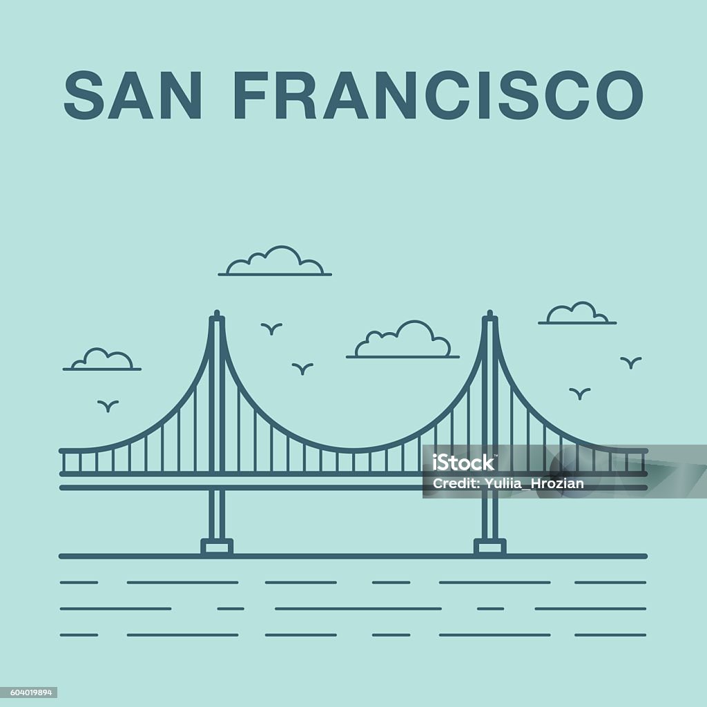 San Francisco Golden Gate bridge illustration Line art illustration of Golden Gate bridge Golden Gate Bridge stock vector