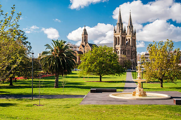St. Peter's Cathedral in Adelaide St. Peter's Cathedral in Adelaide, South Australia. View from Pennington Gardens anglican stock pictures, royalty-free photos & images
