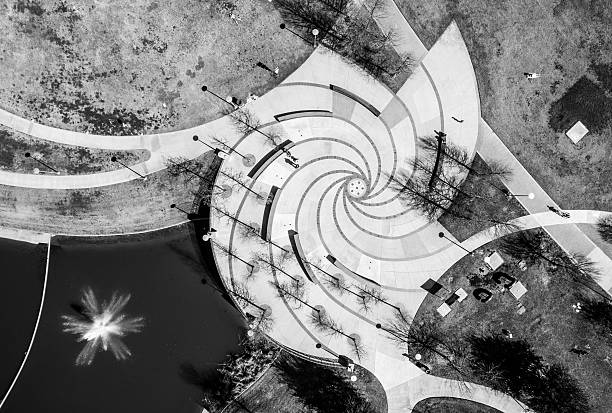 istock Aerial Straight Down Spiral Fountain Austin Texas Parks 604021992