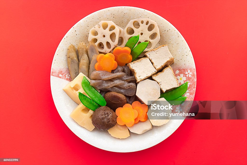 Braised vegetables, Nishime for special new year's dish Osechi Ryori Stock Photo