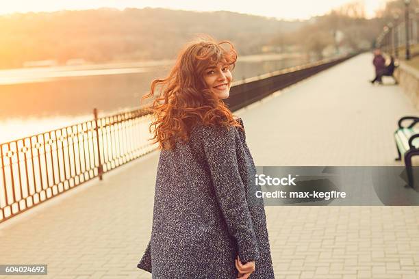 Happy Woman Walking Stock Photo - Download Image Now - Women, One Woman Only, Outdoors