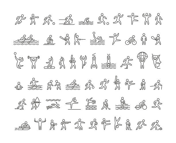 Vector line sports icons Vector line sports icons. Linear symbol of sportsmen. Open path. active lifestyle stock illustrations