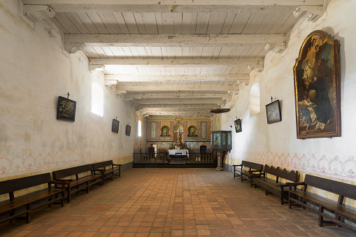 Lompoc, California, USA - July 30, 2016: Interior of the church at La Purisima Mission in Lompoc