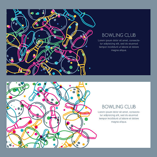 Set of bowling banner backgrounds, poster, flyer or label design. Set of bowling banner backgrounds, poster, flyer or label design. Abstract vector illustration of color linear bowling balls and bowling pins. bowling strike stock illustrations