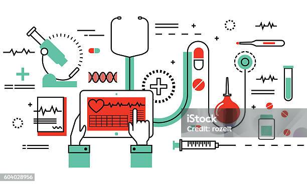 Concept Of Medicine And Healthcare Health Control Stock Illustration - Download Image Now - Lifestyles, Science, Medical Exam