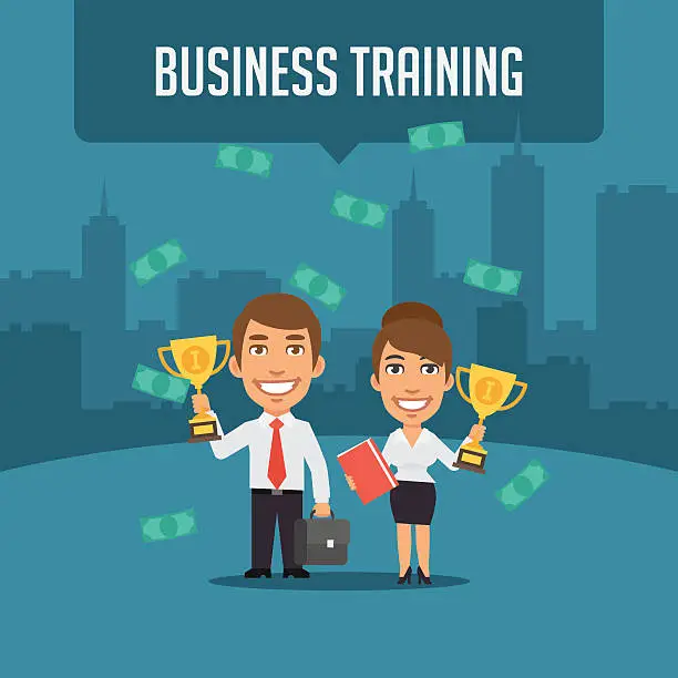 Vector illustration of Businessman and Businesswoman Holding Cup
