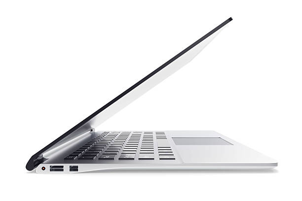 Laptop isolated on white background, view side. 3d illustration.