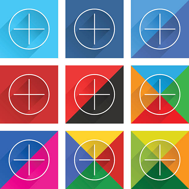 플랫 인기 소셜 네트워크 웹 스퀘어 아이콘 - square shape plus sign mathematical symbol social networking stock illustrations