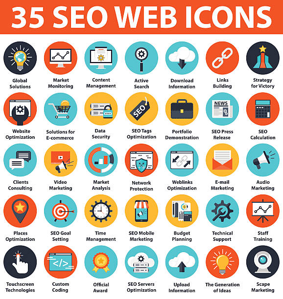 seo web icons - emlak ofisi stock illustrations