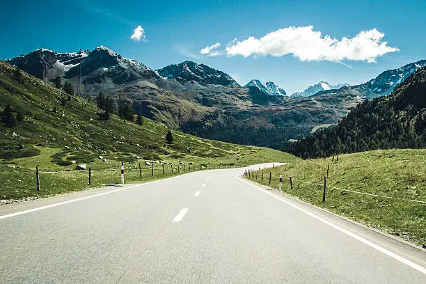 Amazing view on the road through swiss Alps.