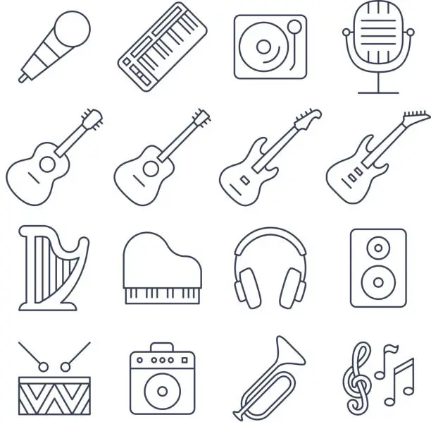 Vector illustration of Music line vector icons set