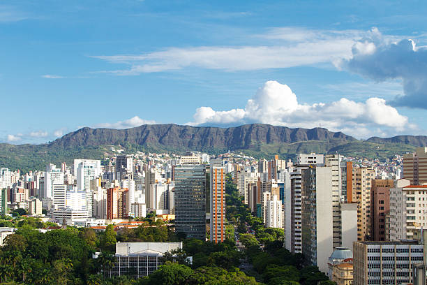 Belo Horizonte, capital of Minas Gerais state, Brazil Air panoramic view of Belo Horizonte city, capital of Minas Gerais state, Brazil,with Afonso Pena Avenue, City Park and buildings of the city center in the foreground and the Serra do Curral in the background. belo horizonte photos stock pictures, royalty-free photos & images