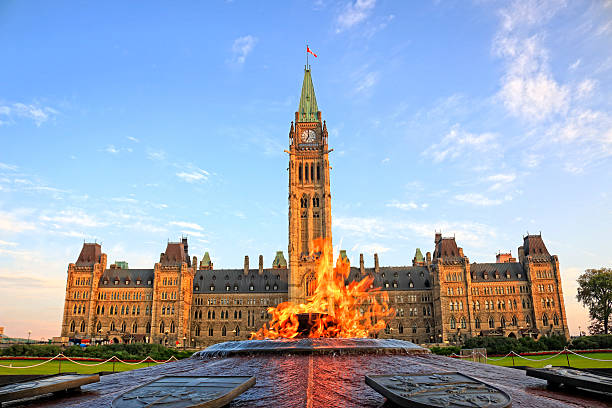 ottawa parliament hill mit centennial flame - ottawa stock-fotos und bilder