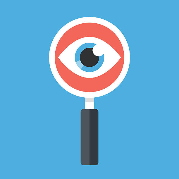 ilustrações de stock, clip art, desenhos animados e ícones de magnifying glass and eye. flat design vector illustration - vector spy surveillance human eye